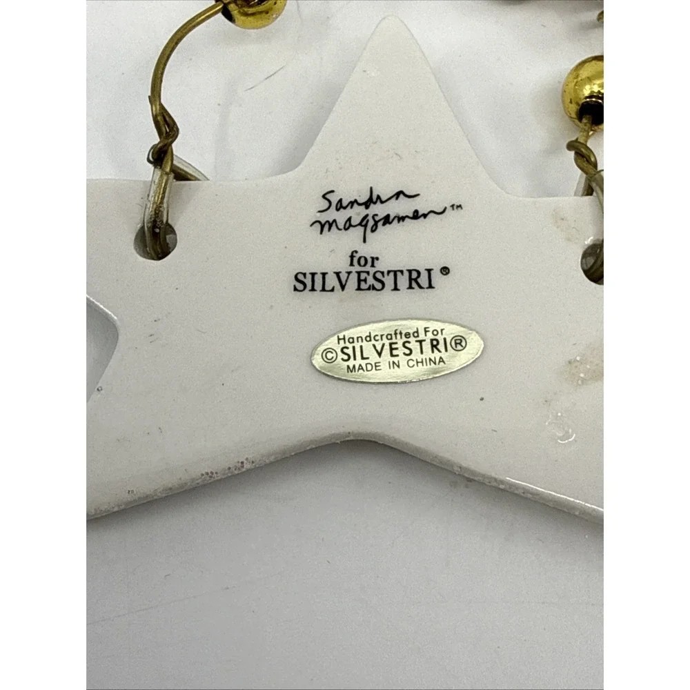 4 Sandra Magsamen For Silvestri Ornaments Joy Love Friends Celebrate White Star